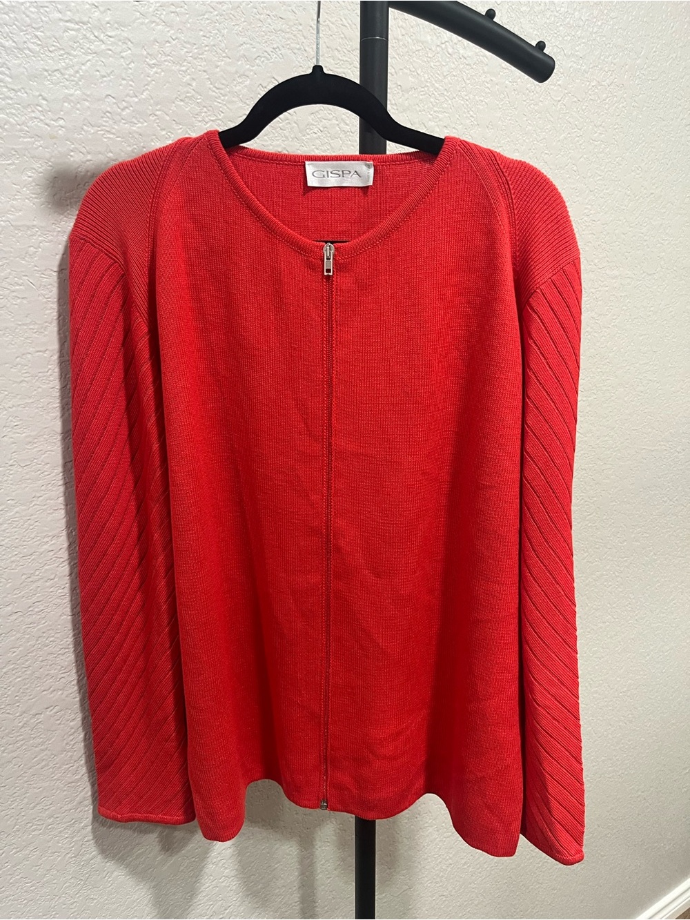 GISPA Made in Italy Merino Wool Blend Red Full Zip Cardigan Sweater